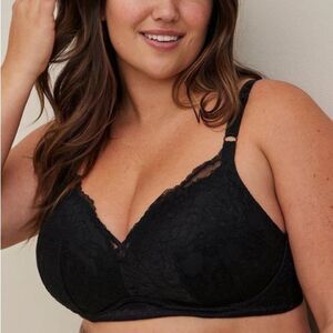 Torrid Curve Dream Wire Free Push Up Plunge Lace Bra Plus Size 44DD Black NEW